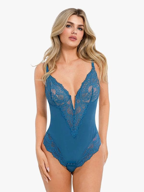 Shapewear Lace Deep V-Neck Sculpting Thong Bodysuit - Image 57