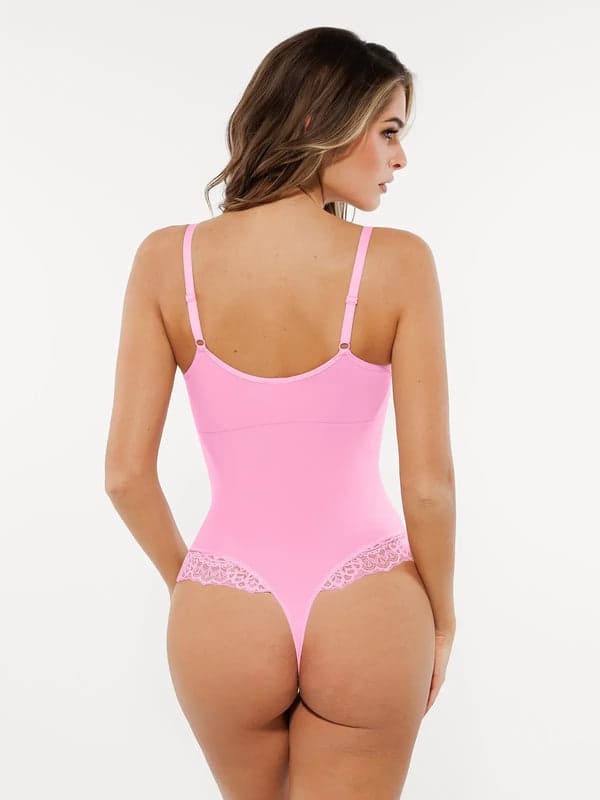 Shapewear Lace Deep V-Neck Sculpting Thong Bodysuit - Image 75