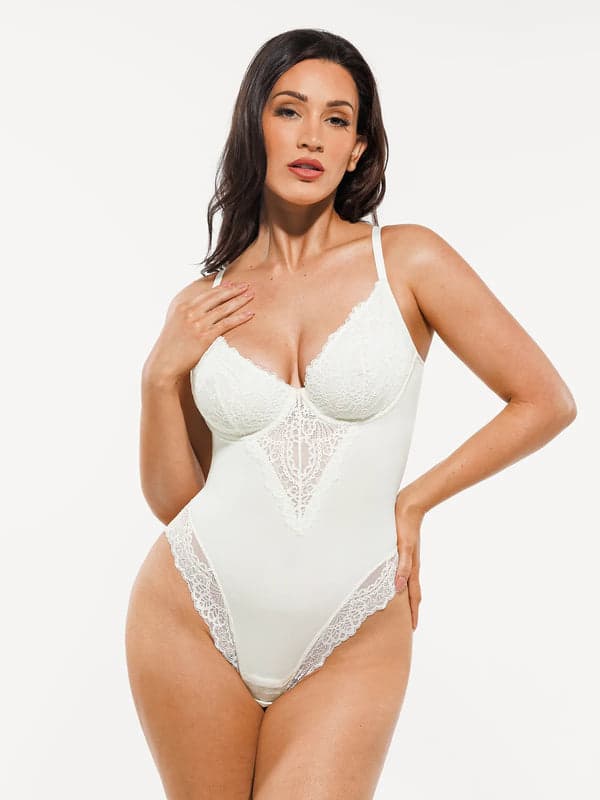 Shapewear Lace Deep V-Neck Sculpting Thong Bodysuit - Image 92