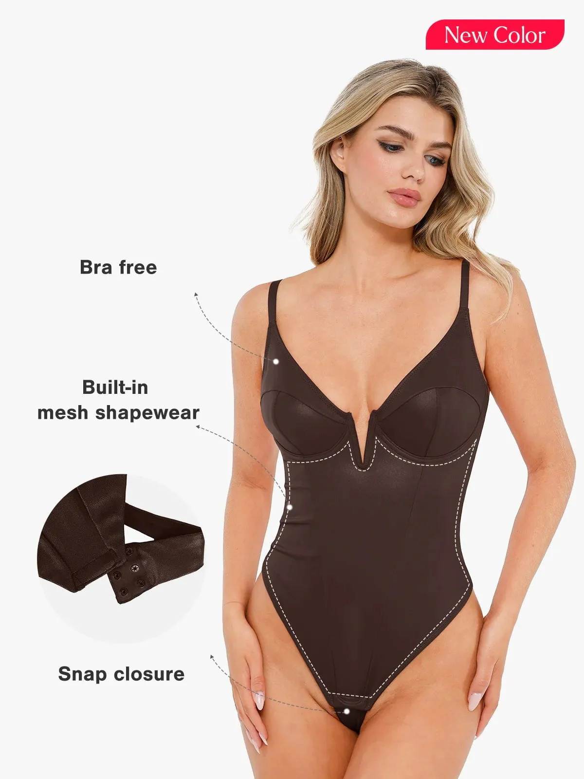 Shapewear Faux Leather Plunging V Sculpting Corset Bodysuit - Image 8