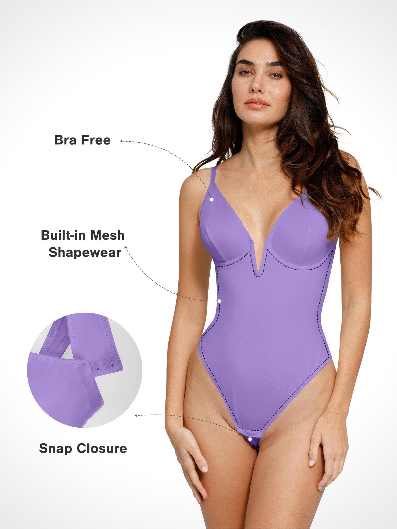 Shapewear Deep V-Neck Low Back Sculpting Thong Bodysuit - Image 2