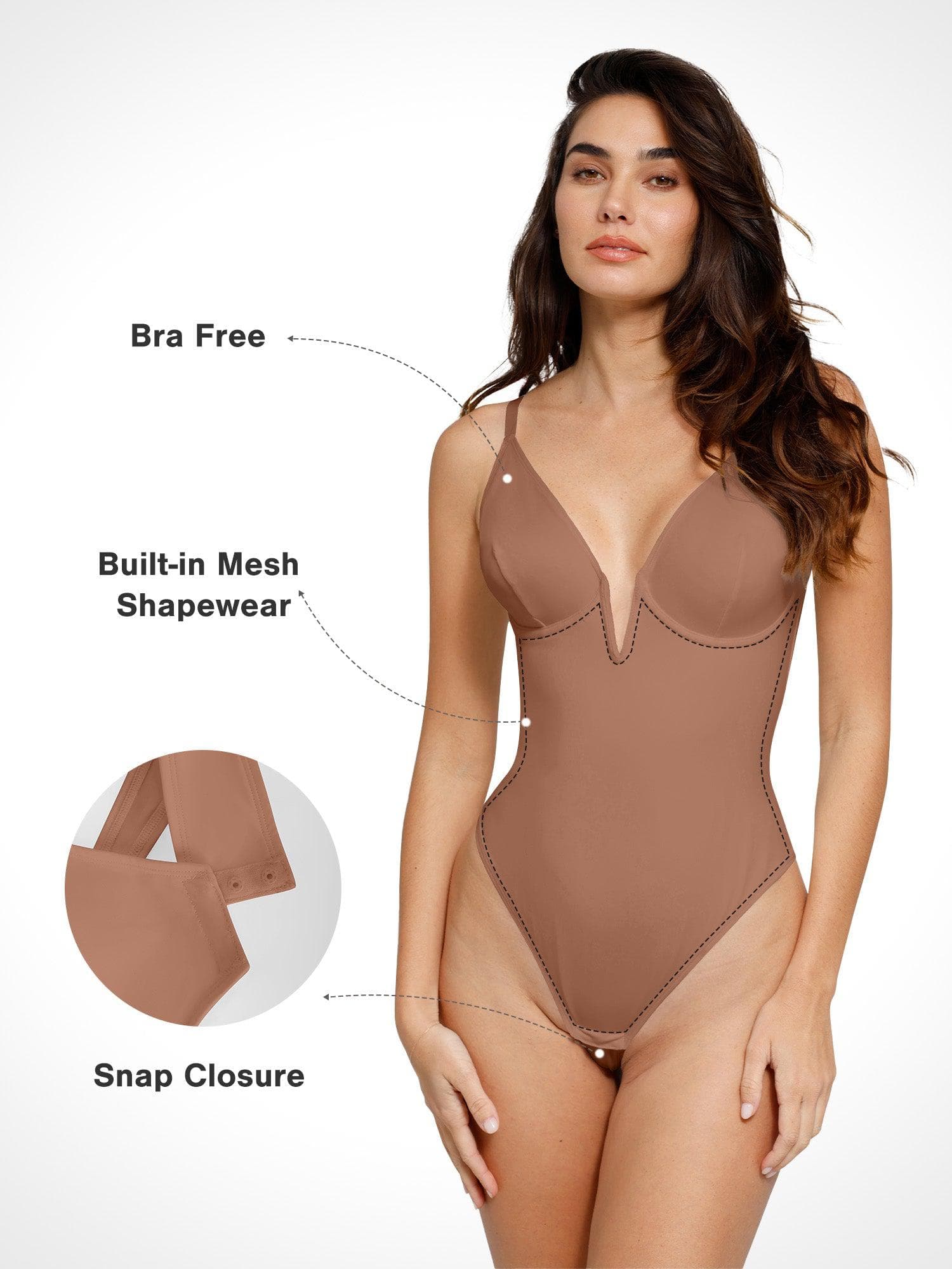 Shapewear Deep V-Neck Low Back Sculpting Thong Bodysuit - Image 8