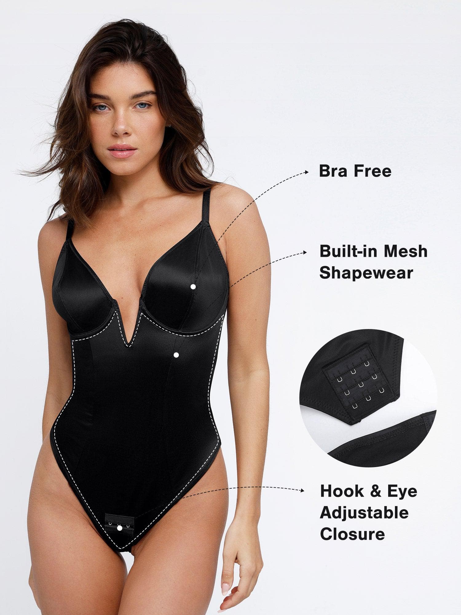 Shapewear Deep V-Neck Hourglass Thong Bodysuit - Image 2