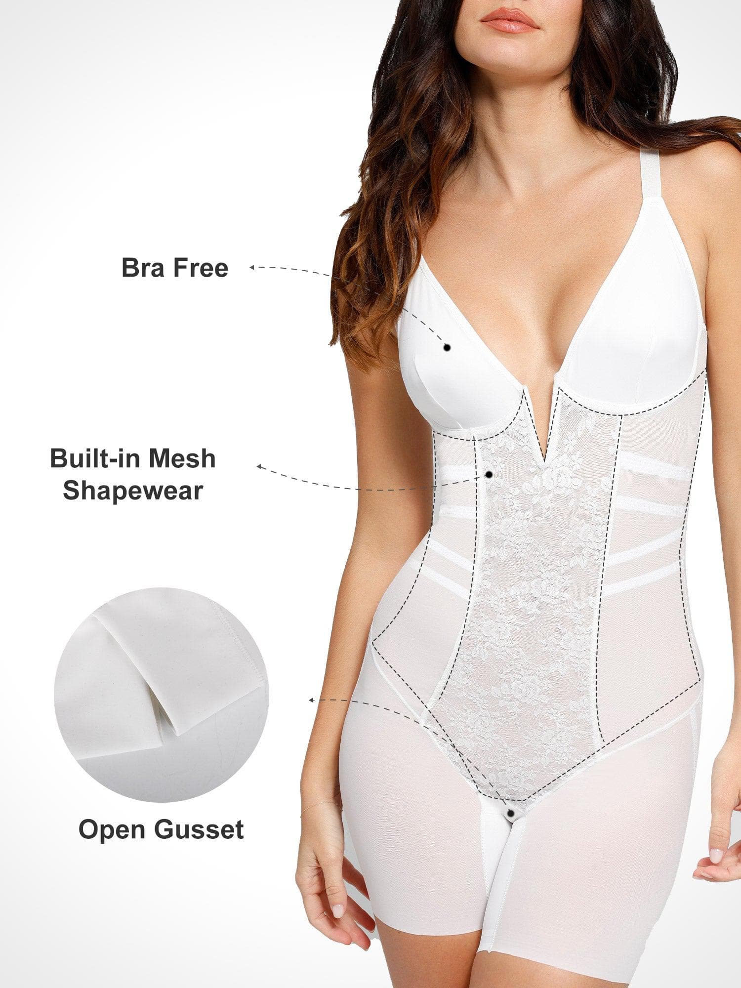 Shapewear Lace Deep V-Neck Tummy Control Mid-Thigh Bodysuit - Image 7
