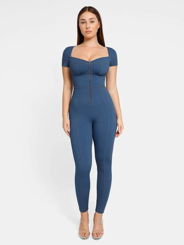 Shapewear Sculpting Denim Tank Flare Leg Jumpsuit - Image 11