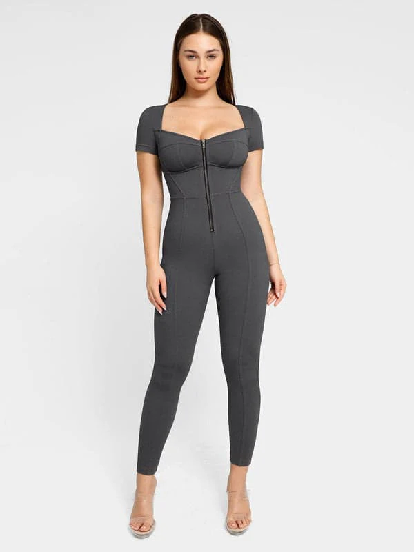 Shapewear Sculpting Denim Tank Flare Leg Jumpsuit - Image 16