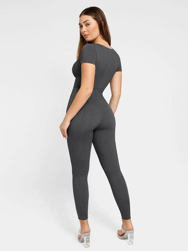 Shapewear Sculpting Denim Tank Flare Leg Jumpsuit - Image 18