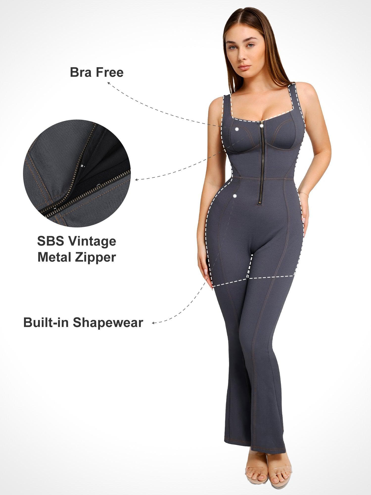 Shapewear Sculpting Denim Tank Flare Leg Jumpsuit - Image 7