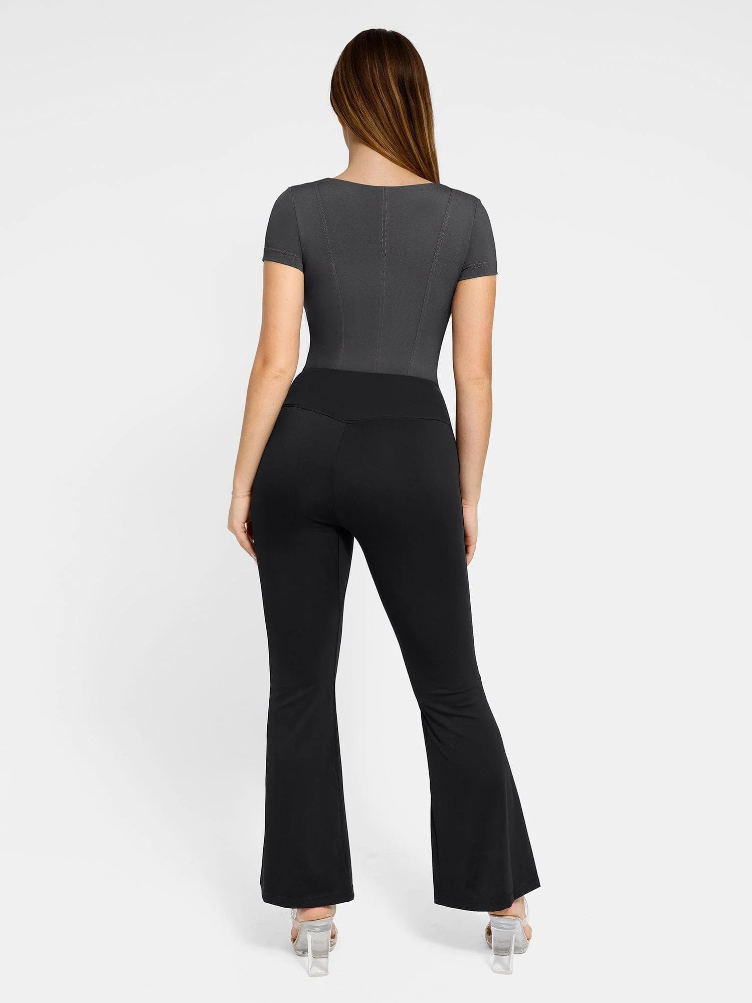 Shapewear Denim Short Sleeve Zip Front Slimming Bodysuit - Image 4