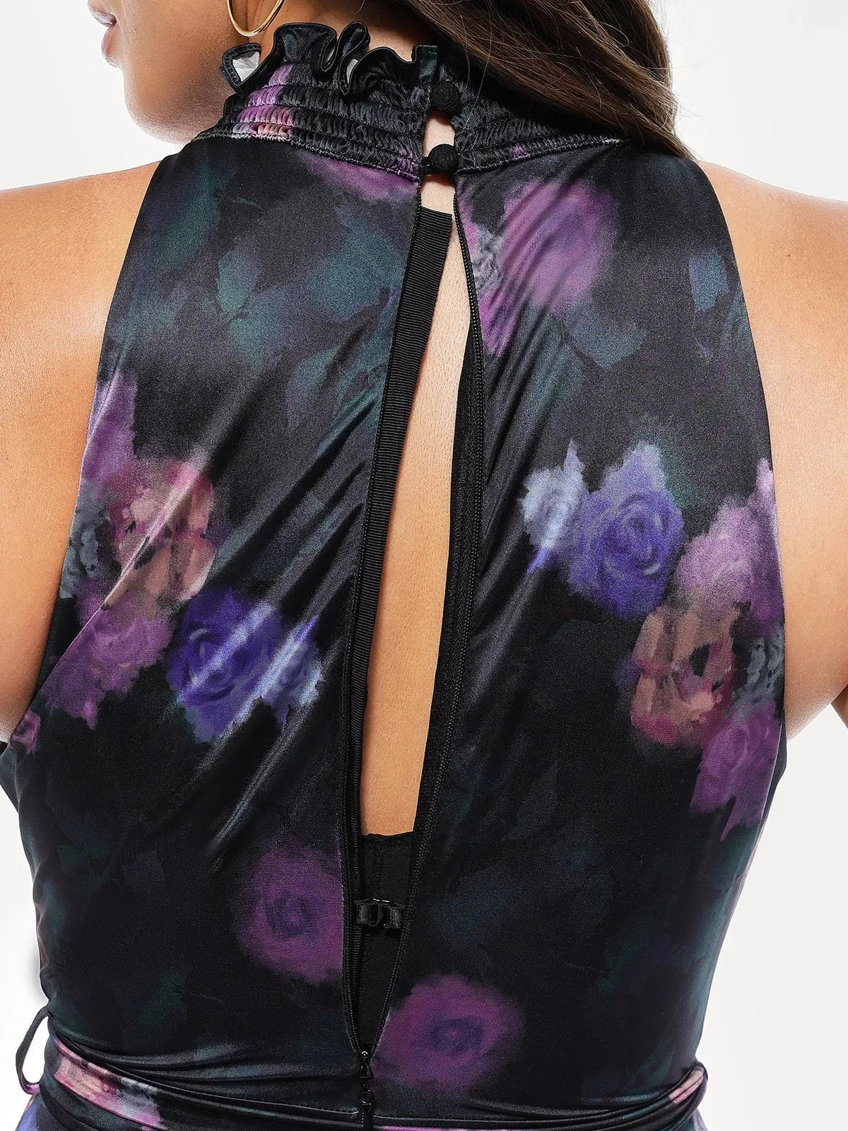 Draped High Neck Sculpting Floral-Print Maxi Dress - Image 11