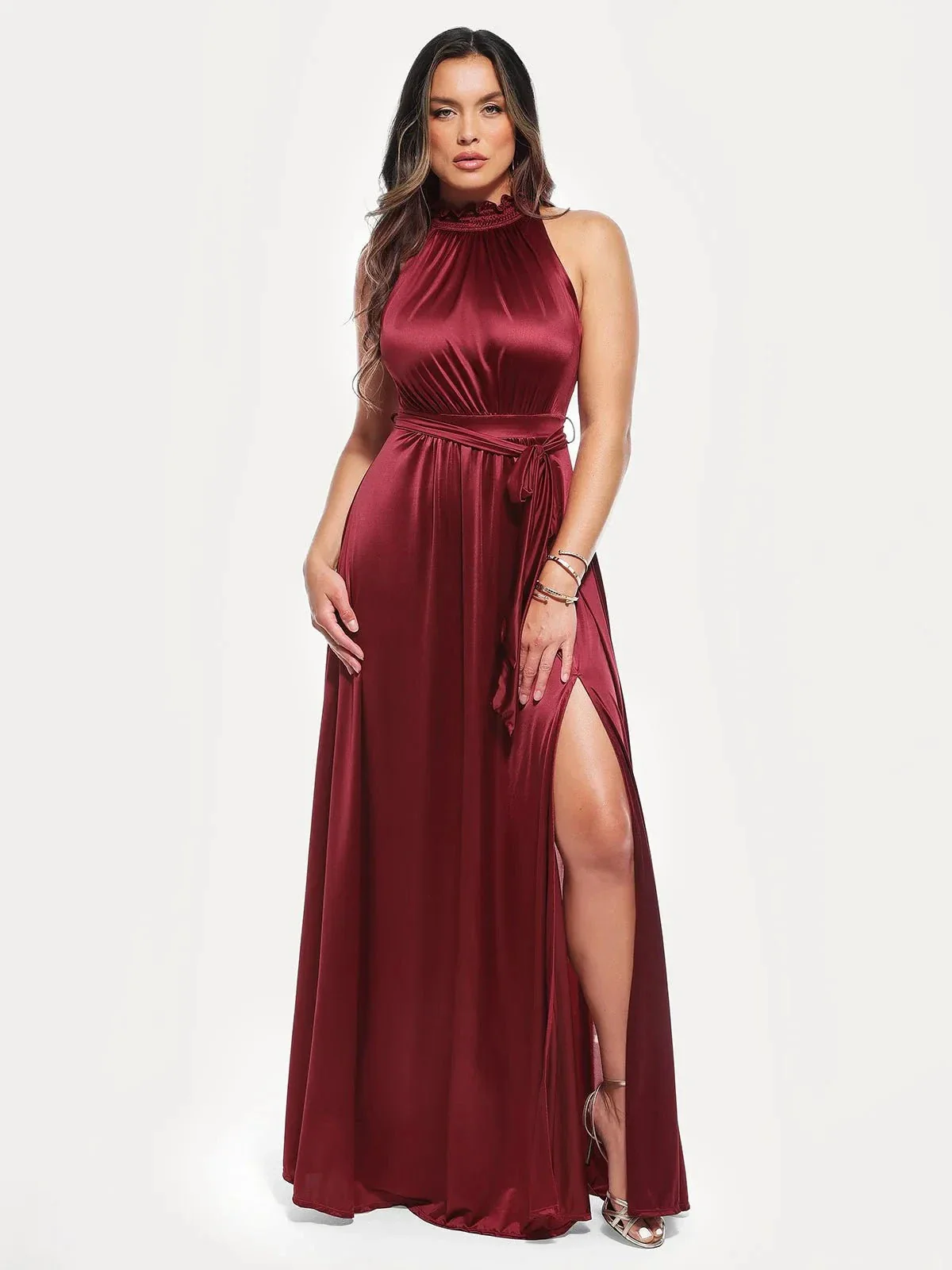 Draped High Neck Sculpting Floral-Print Maxi Dress - Image 12