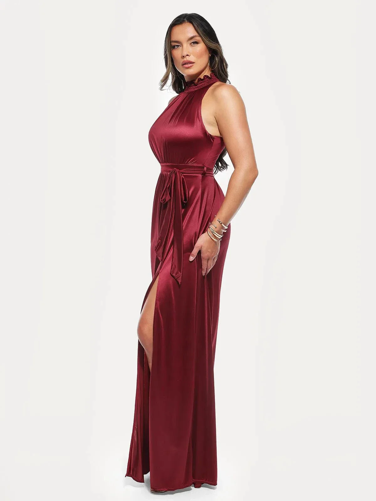 Draped High Neck Sculpting Floral-Print Maxi Dress - Image 14