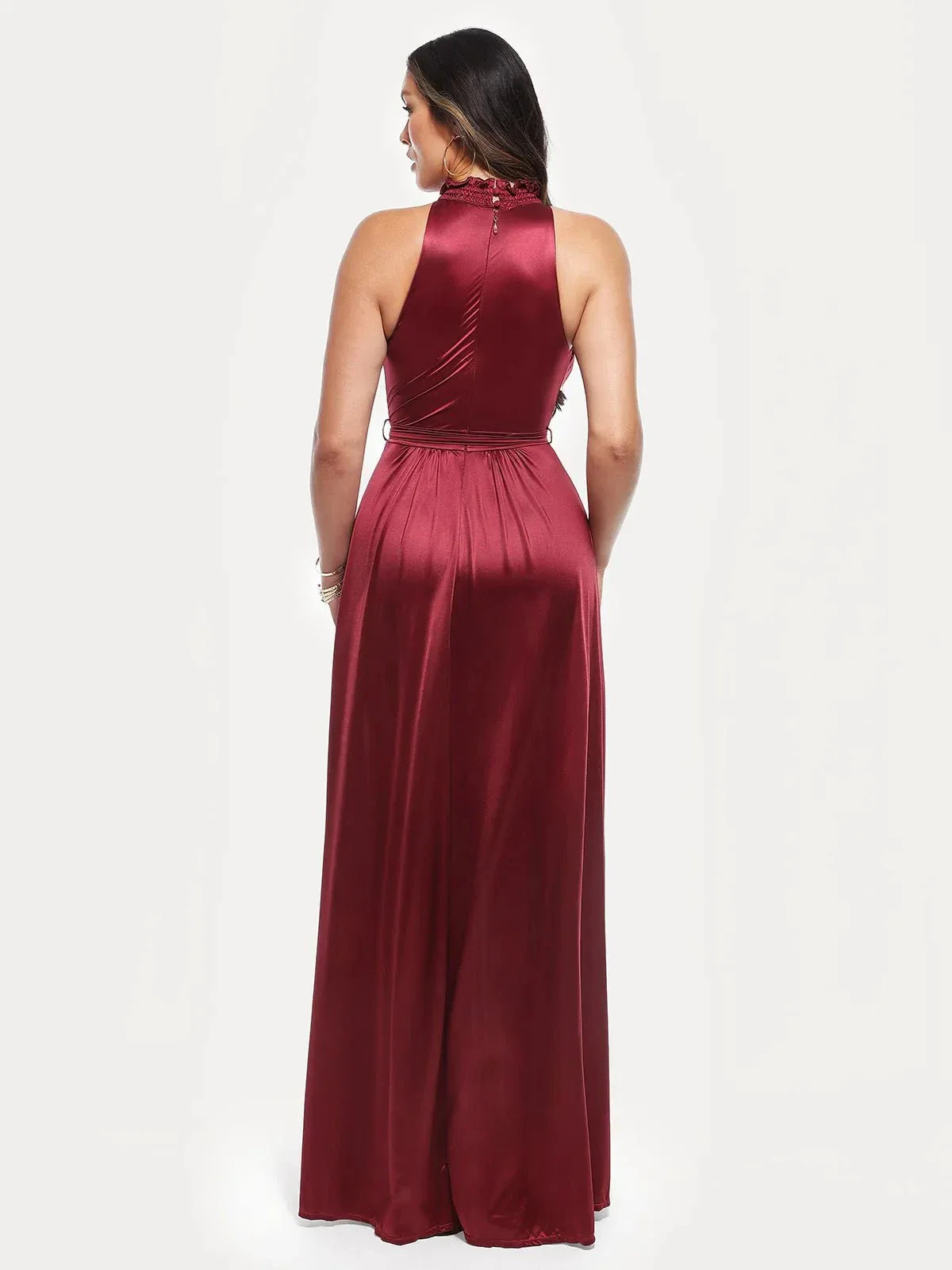 Draped High Neck Sculpting Floral-Print Maxi Dress - Image 15