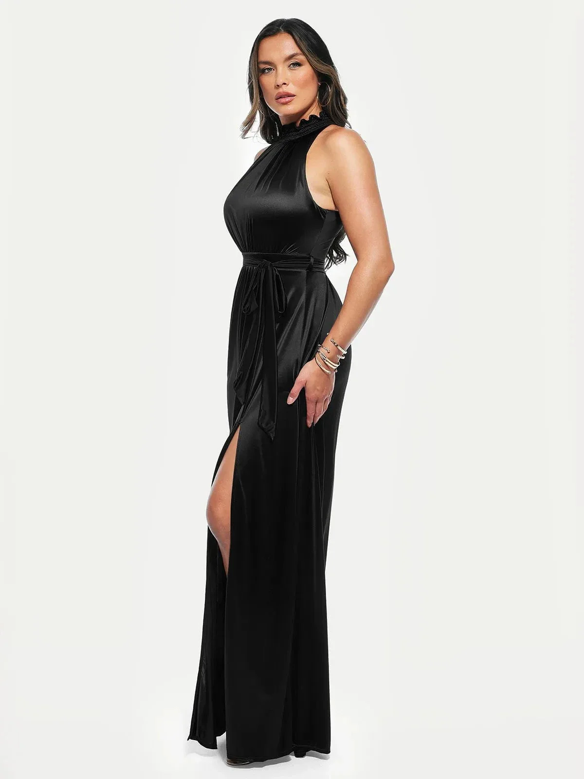 Draped High Neck Sculpting Floral-Print Maxi Dress - Image 23