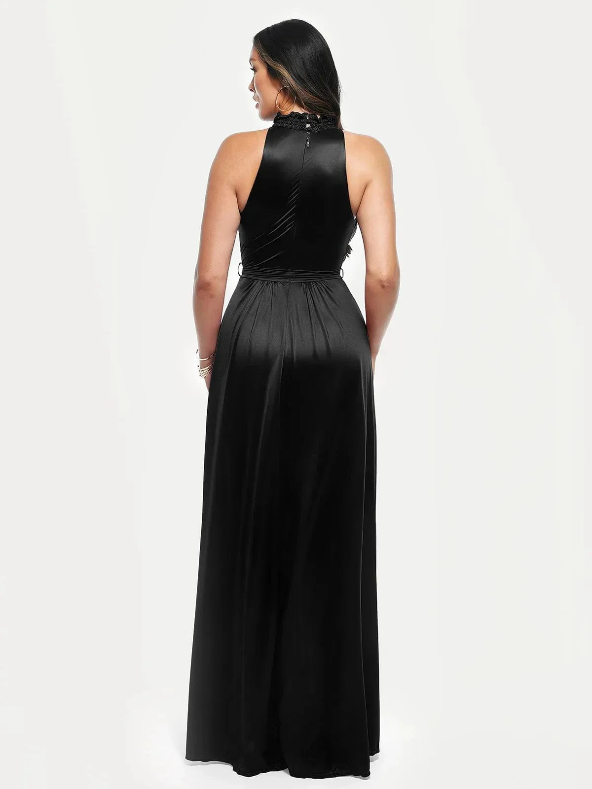 Draped High Neck Sculpting Floral-Print Maxi Dress - Image 24