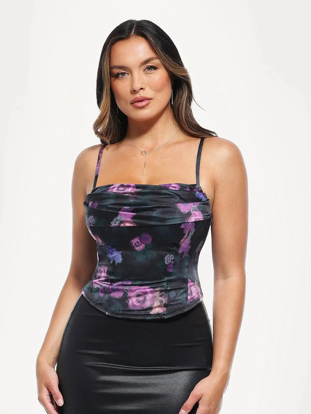 Draped Sculpting Floral-Print Camisole Top - Image 2