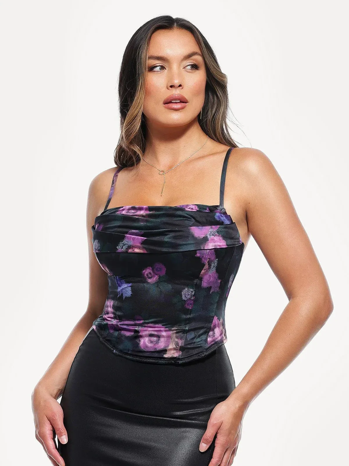 Draped Sculpting Floral-Print Camisole Top - Image 6