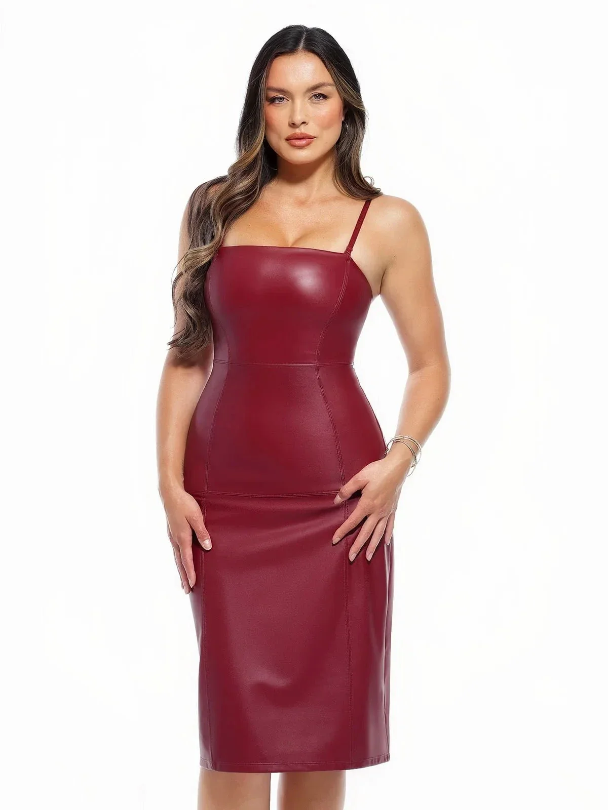 Dual-Wear Sculpting Faux Leather Dress - Image 18