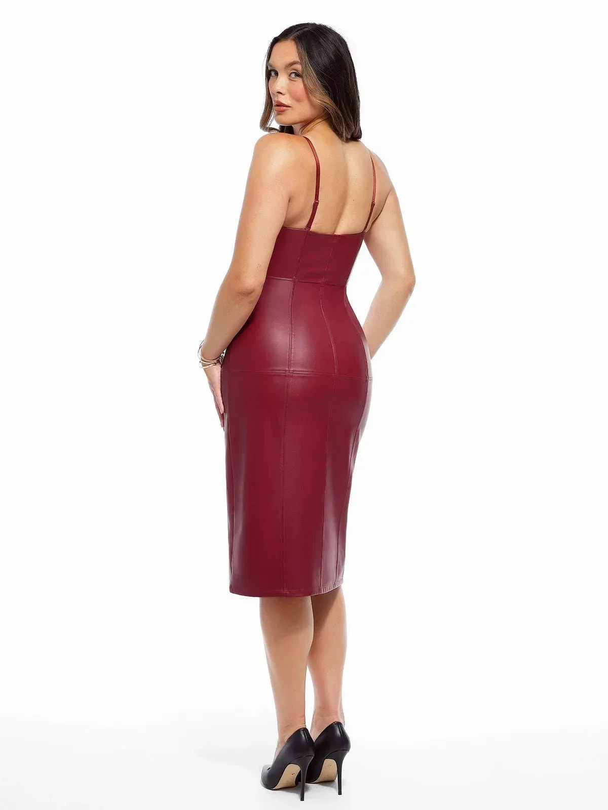 Dual-Wear Sculpting Faux Leather Dress - Image 23