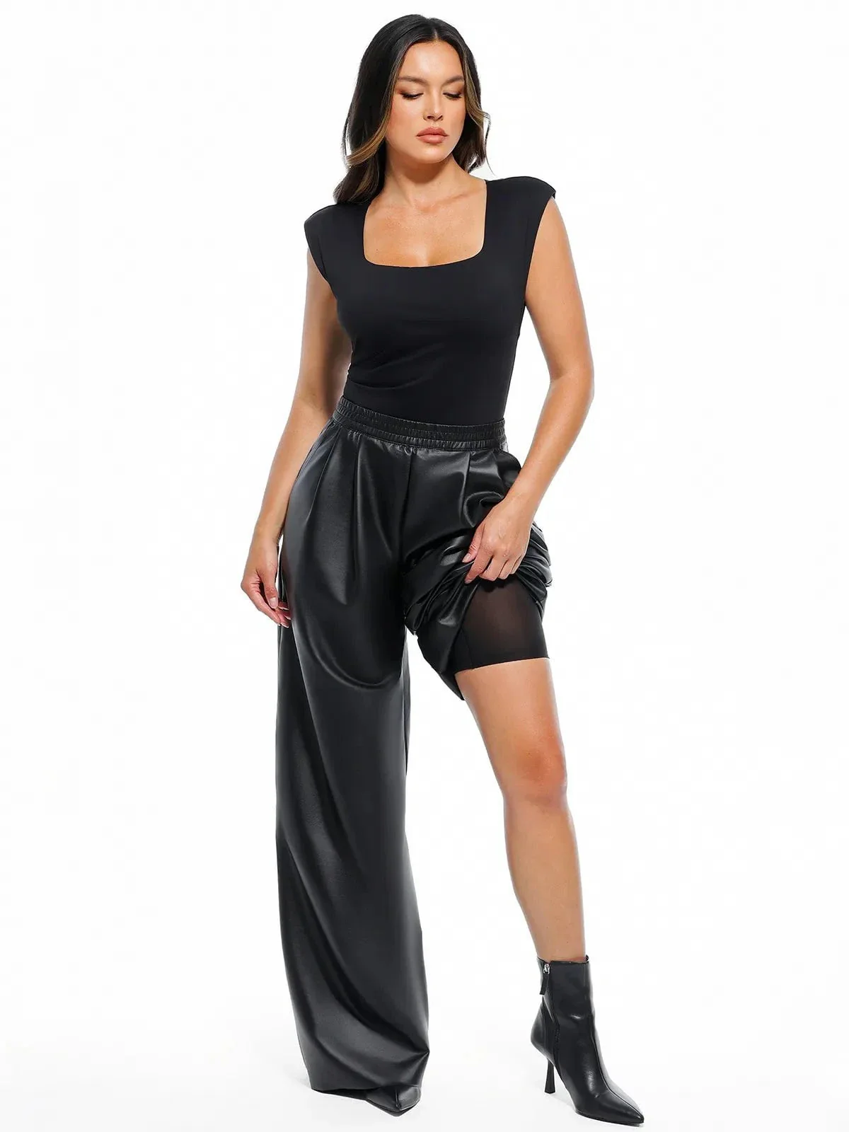 Faux Leather High Waisted Wide Leg Pants - Image 10