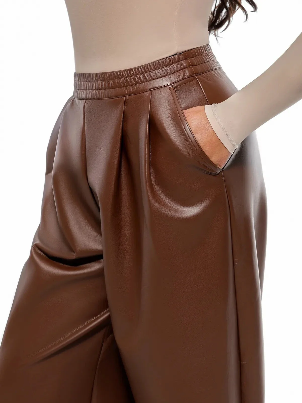 Faux Leather High Waisted Wide Leg Pants - Image 21