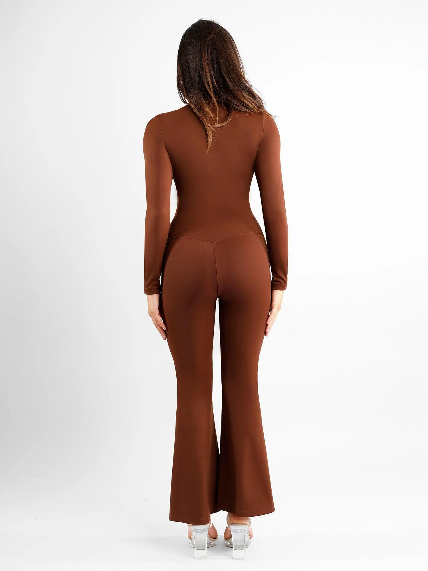 Shapewear High Rise Tummy Control Split Hem Flare Leg Pants - Image 11