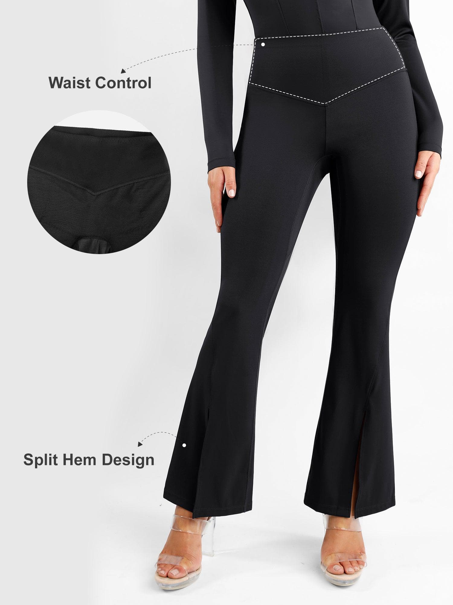 Shapewear High Rise Tummy Control Split Hem Flare Leg Pants - Image 2