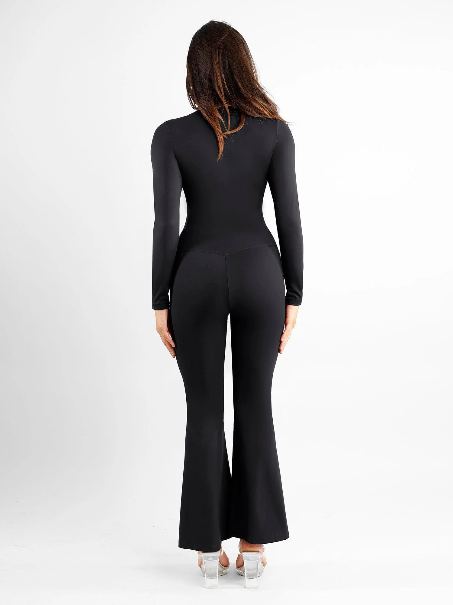 Shapewear High Rise Tummy Control Split Hem Flare Leg Pants - Image 4
