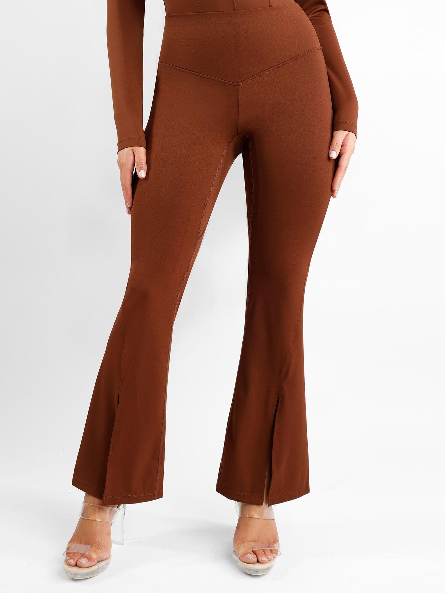 Shapewear High Rise Tummy Control Split Hem Flare Leg Pants - Image 8