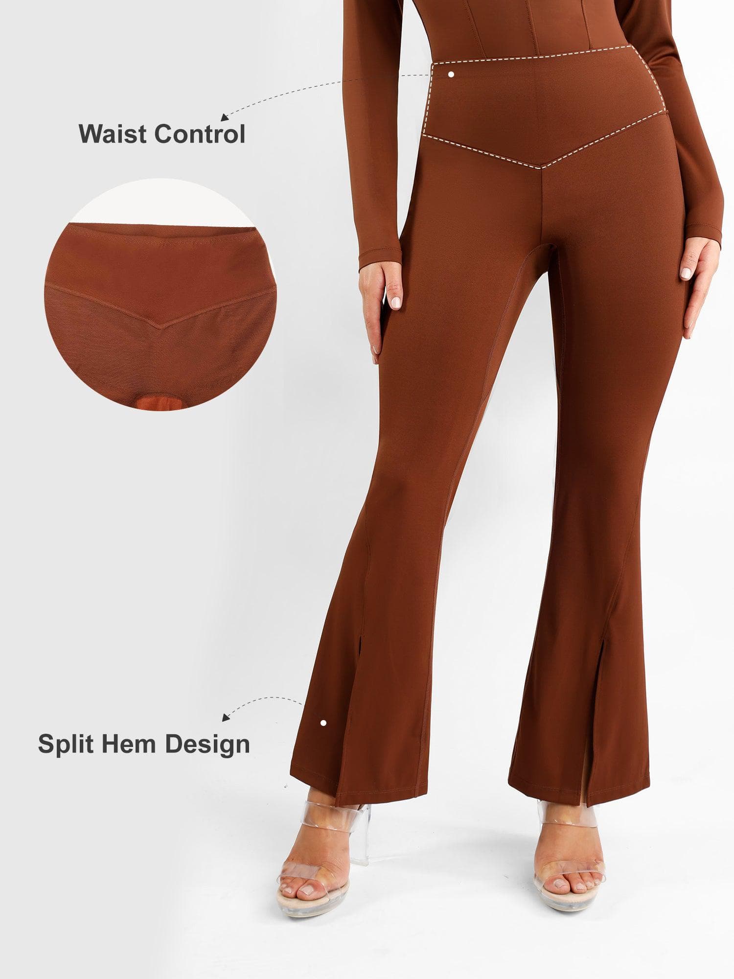 Shapewear High Rise Tummy Control Split Hem Flare Leg Pants - Image 9