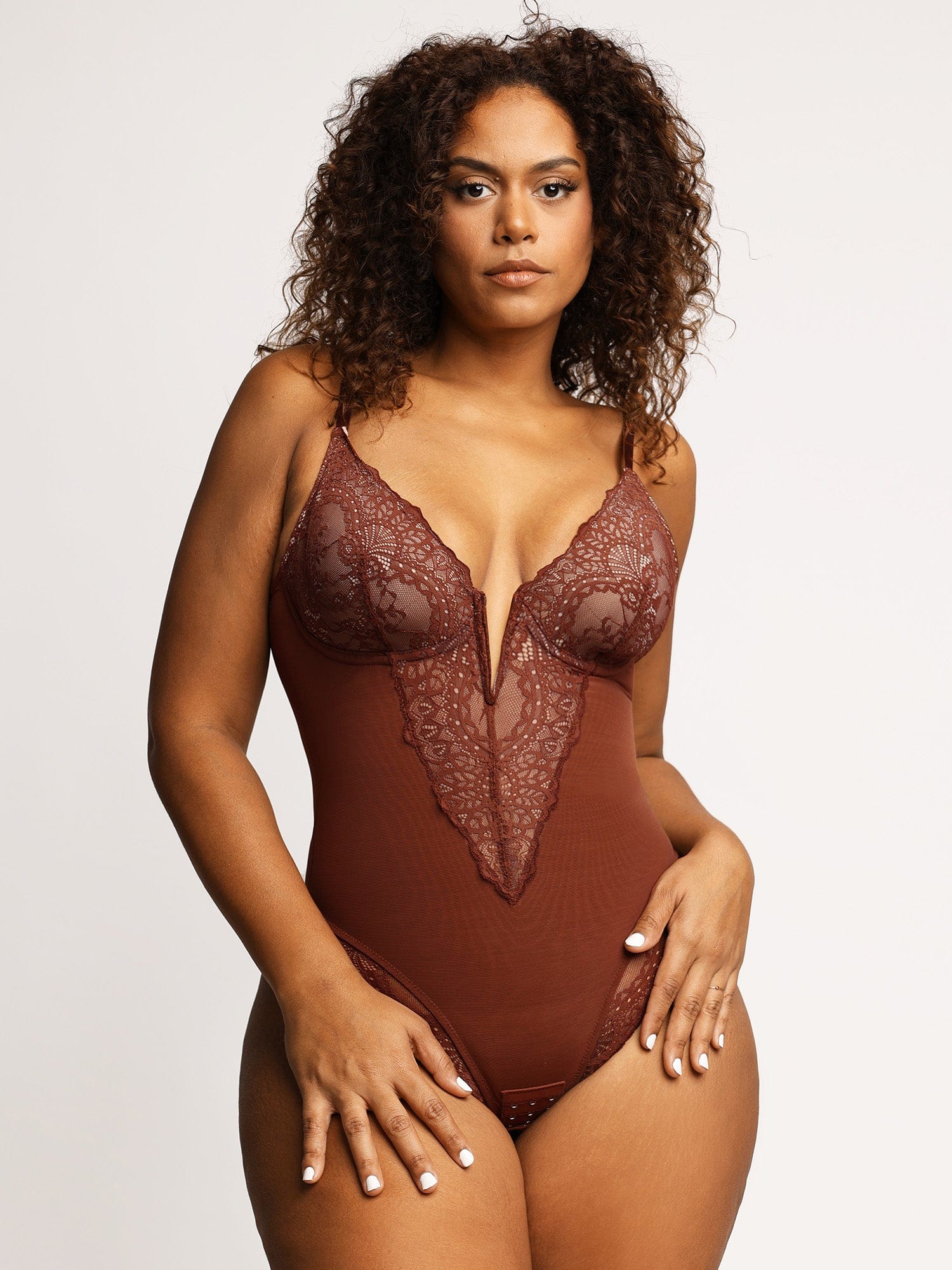 Shapewear Lace Deep-V Neck Bodysuits or Faux Leather Skirts - Image 5