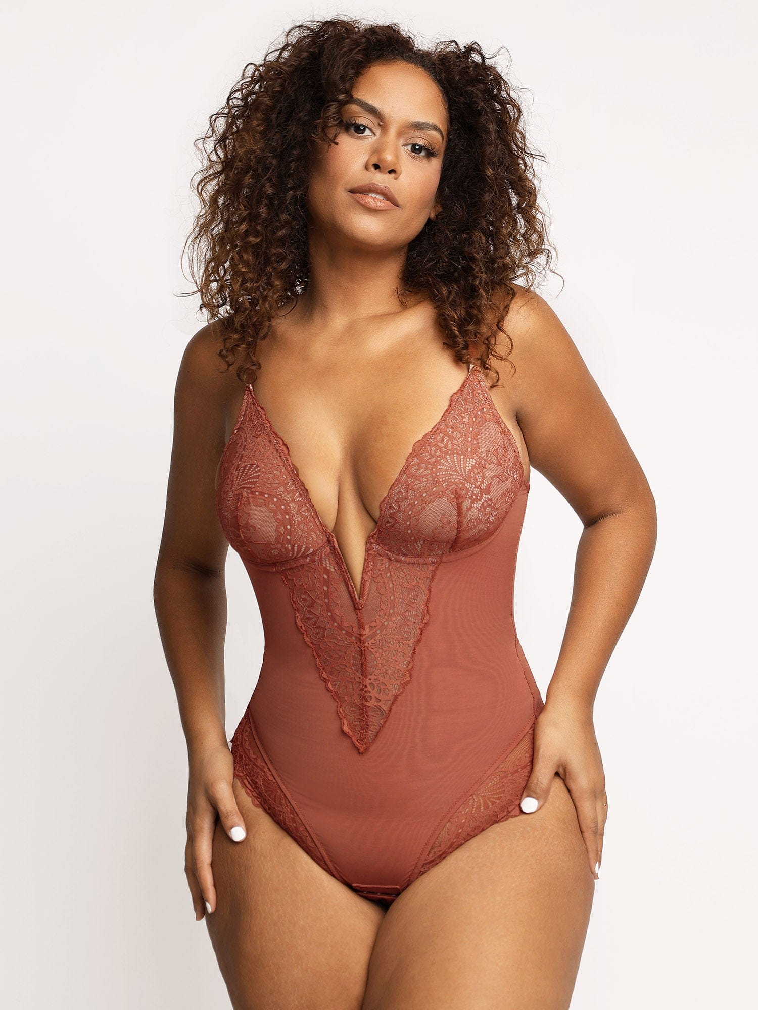 Shapewear Lace Deep-V Neck Bodysuits or Faux Leather Skirts - Image 7