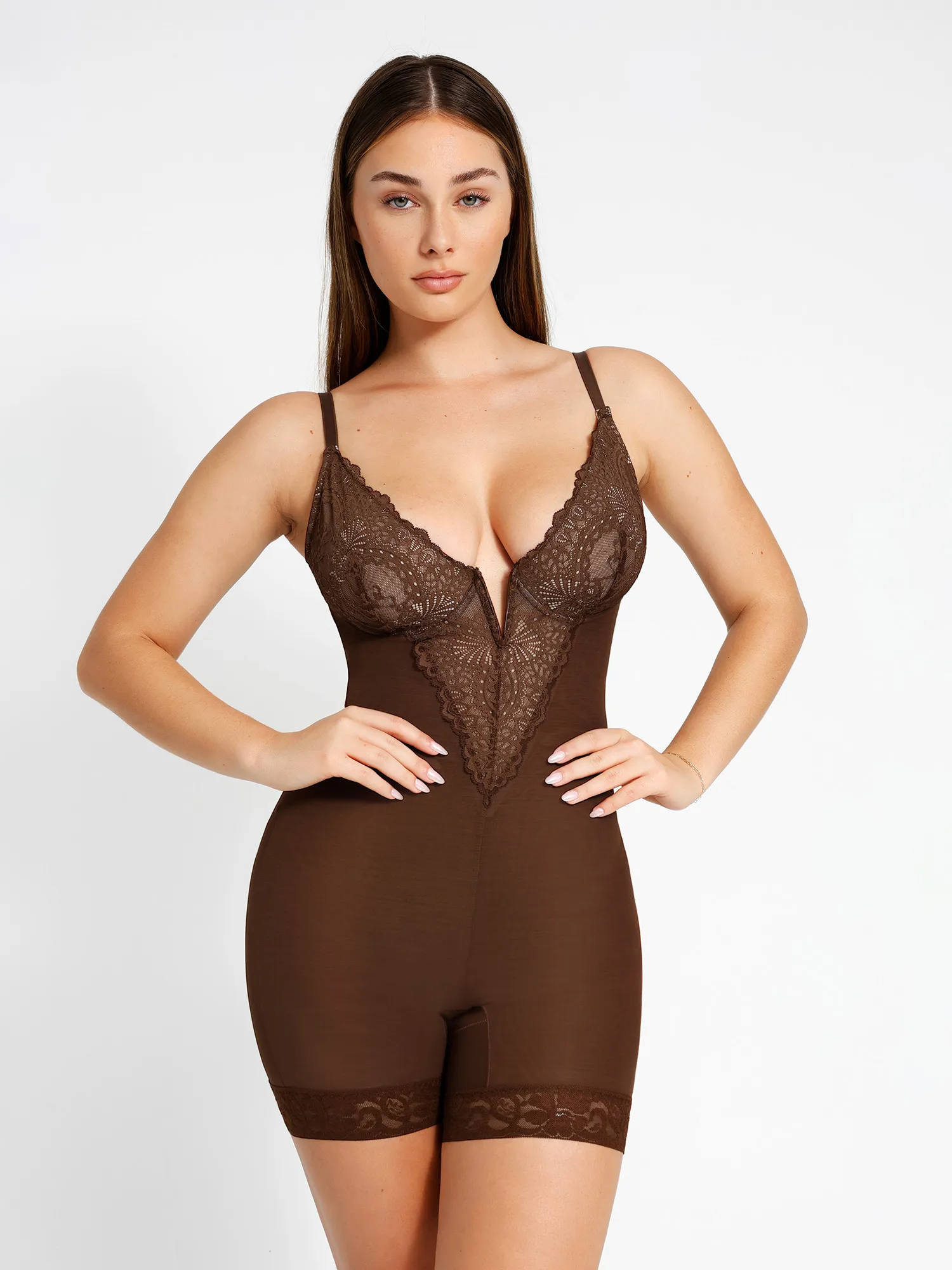 Shapewear Lace Deep V-Neck Sculpting Mid-Thigh Bodysuit - Image 11