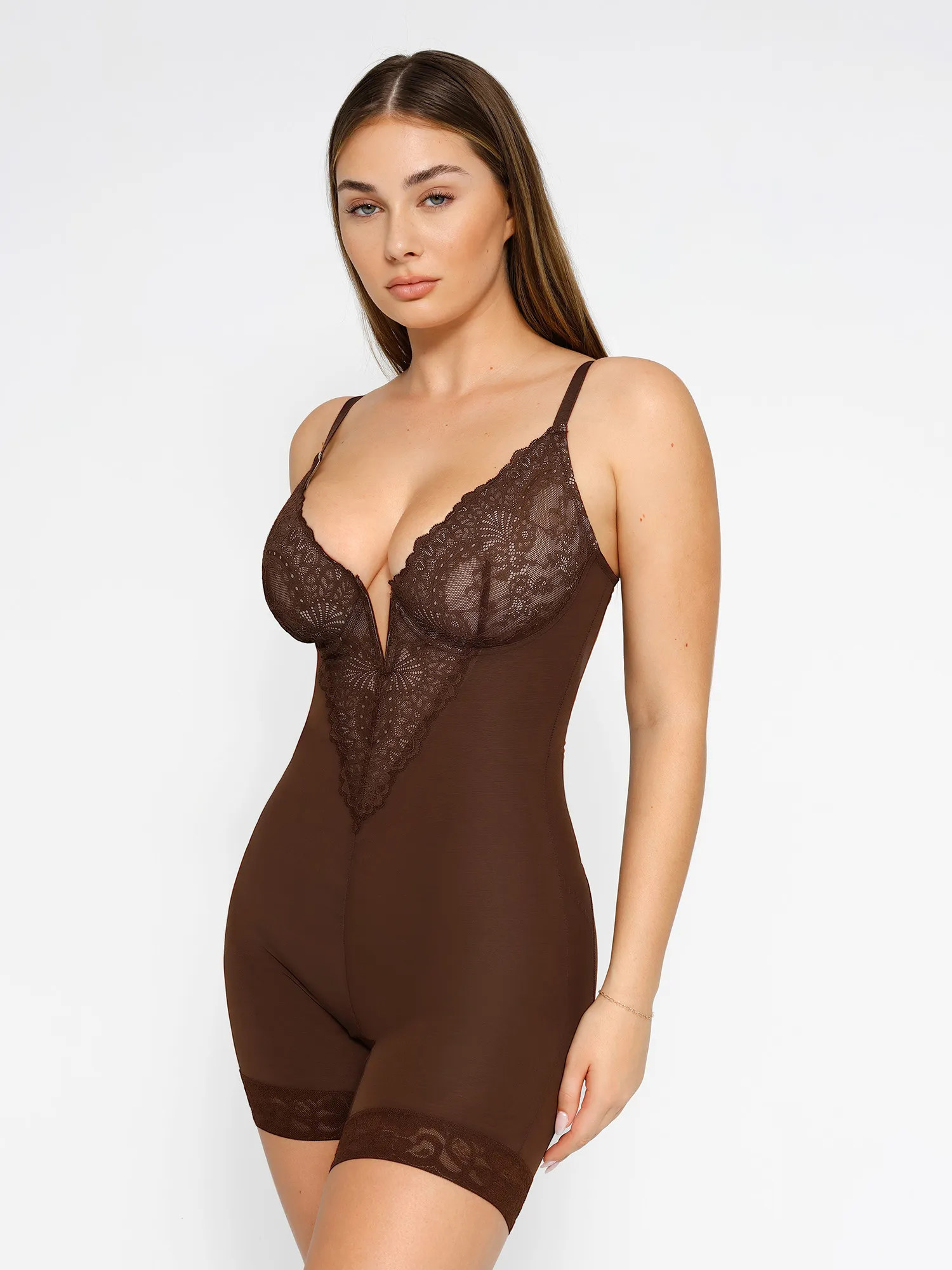 Shapewear Lace Deep V-Neck Sculpting Mid-Thigh Bodysuit - Image 13