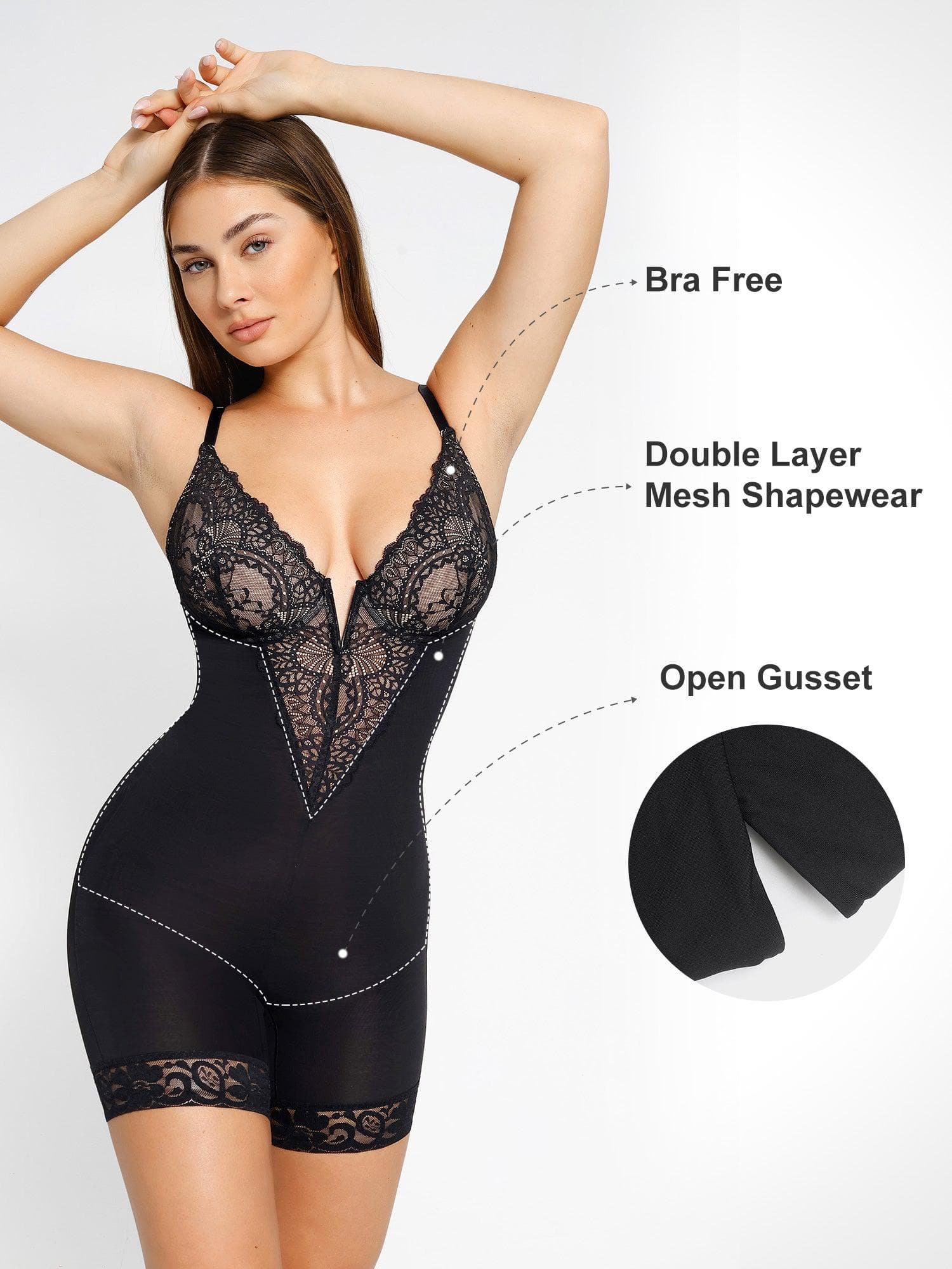 Shapewear Lace Deep V-Neck Sculpting Mid-Thigh Bodysuit - Image 7