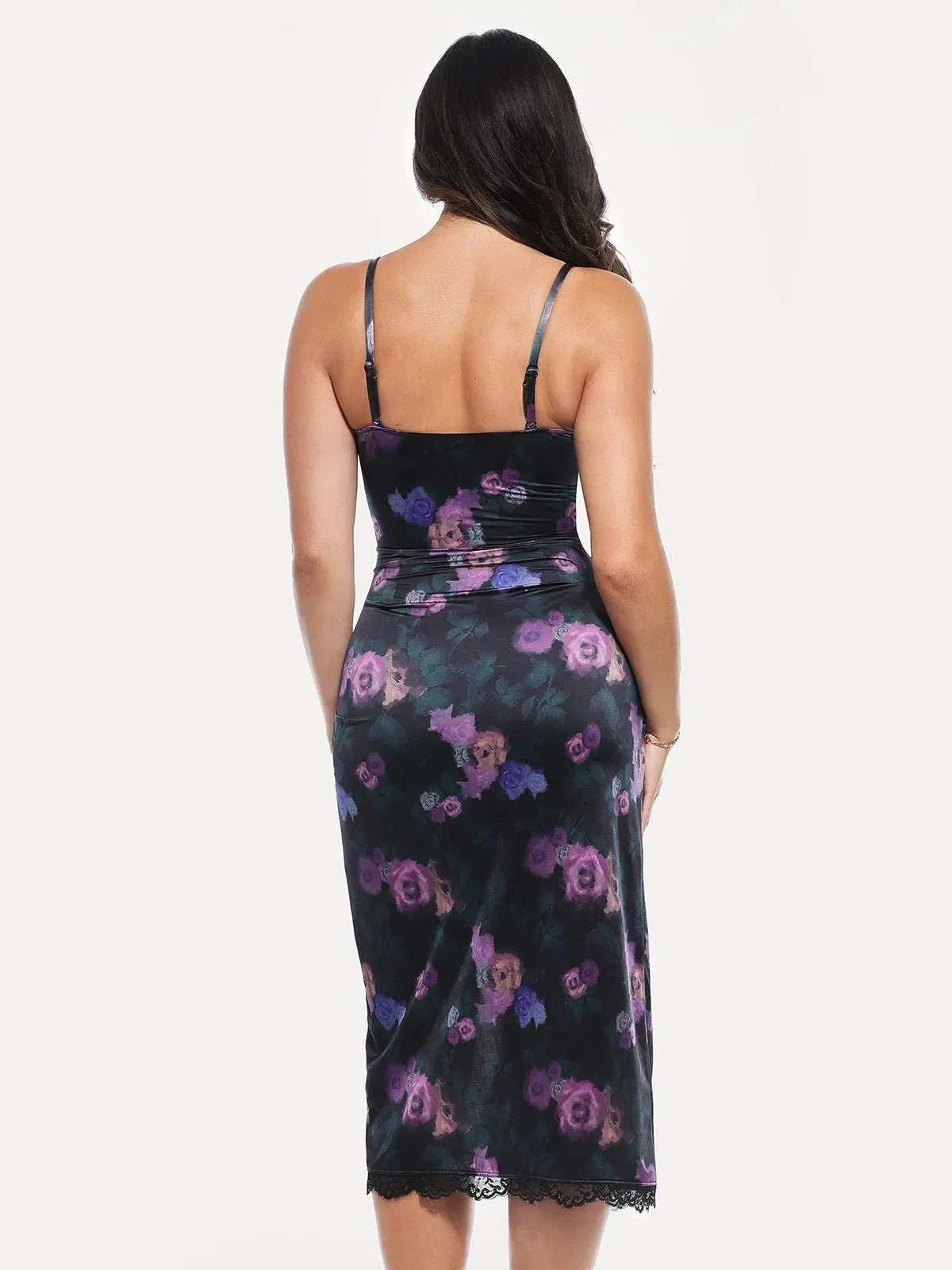 Lace Trim Sculpting Floral-Print Midi Dress - Image 5