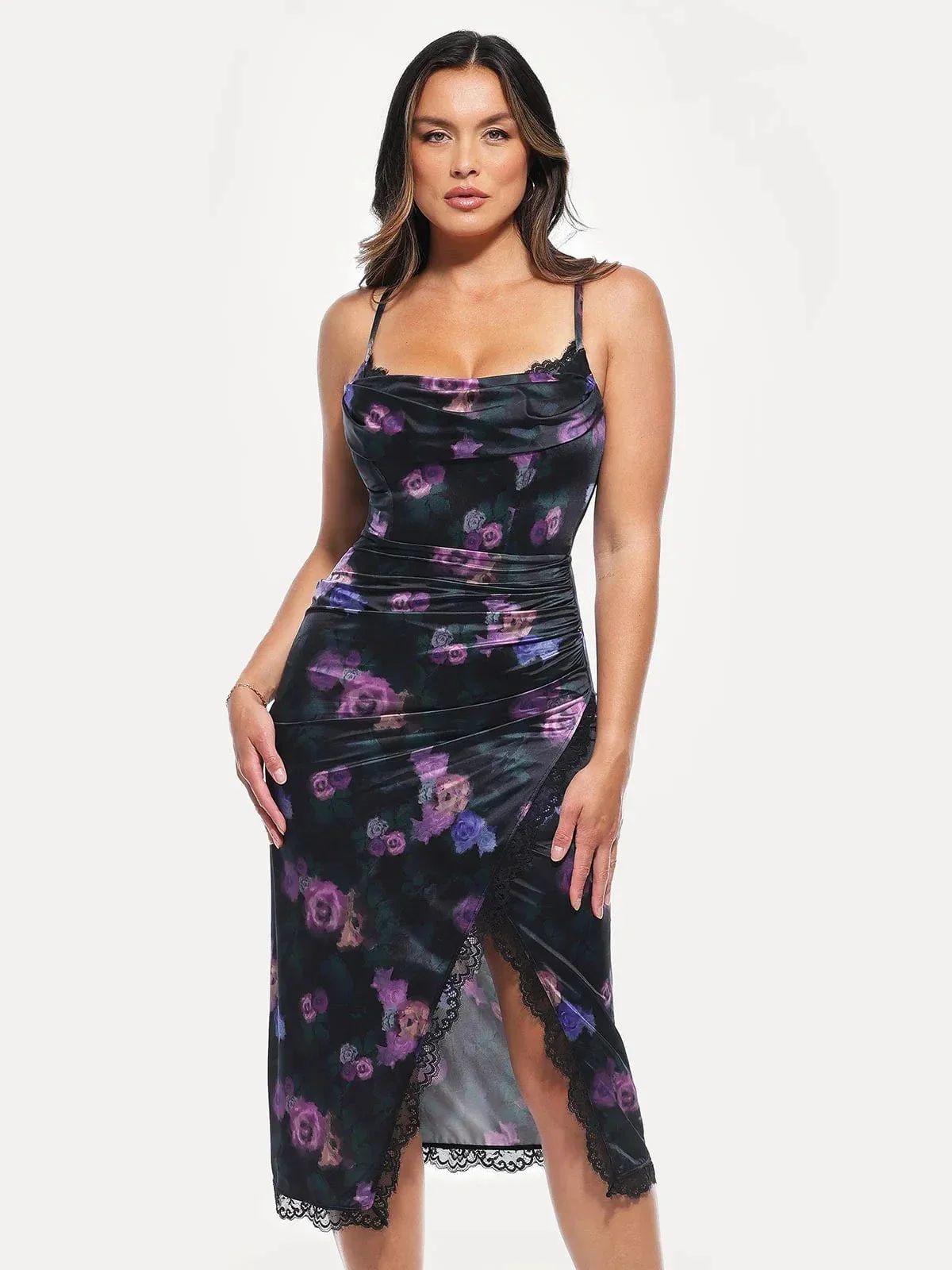 Lace Trim Sculpting Floral-Print Midi Dress - Image 6