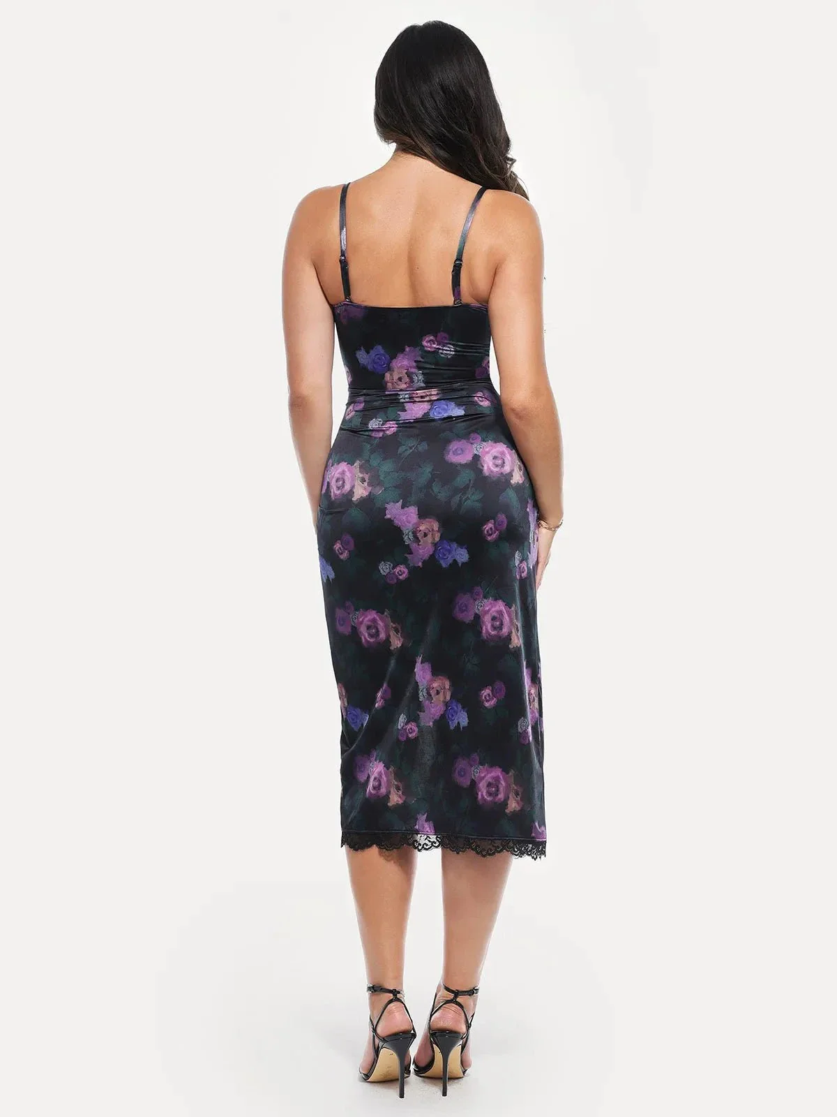 Lace Trim Sculpting Floral-Print Midi Dress - Image 8