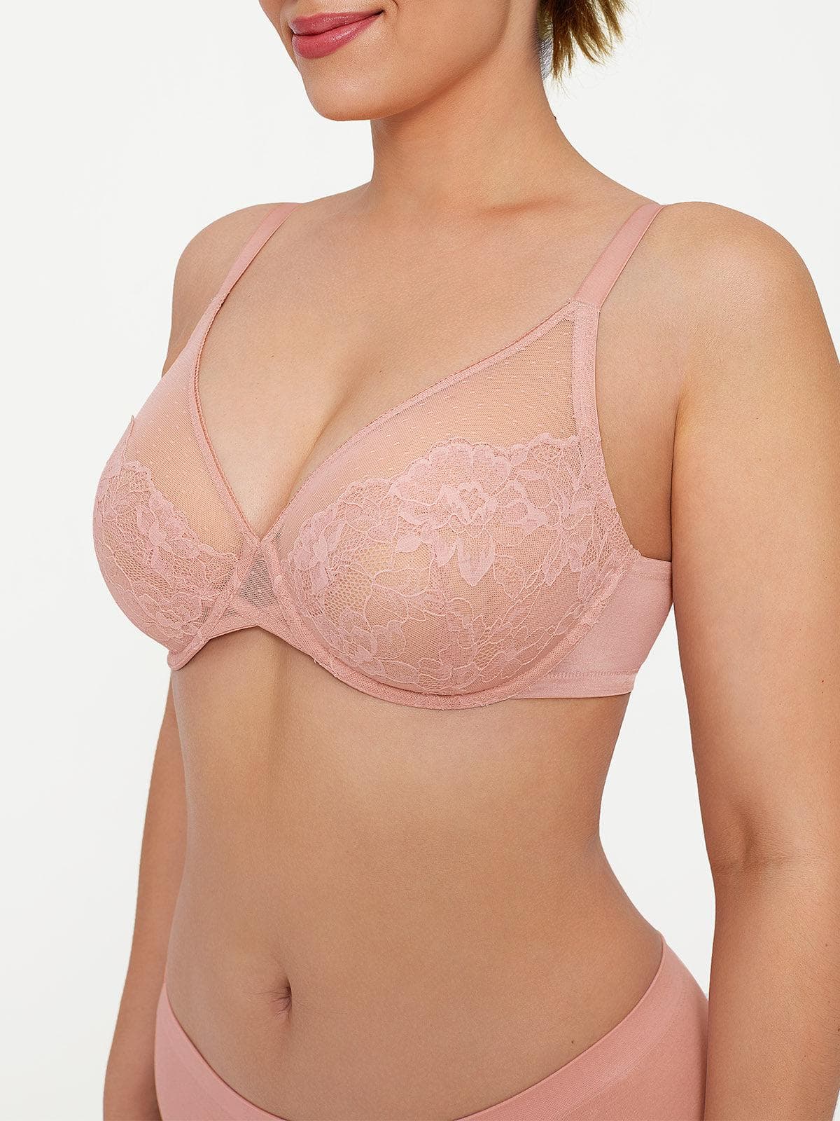 Lightweight Underwire Minimizer Lace Mesh Bra - Image 10