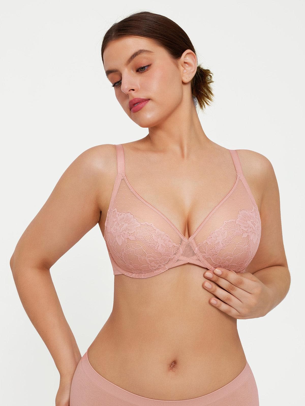 Lightweight Underwire Minimizer Lace Mesh Bra - Image 12