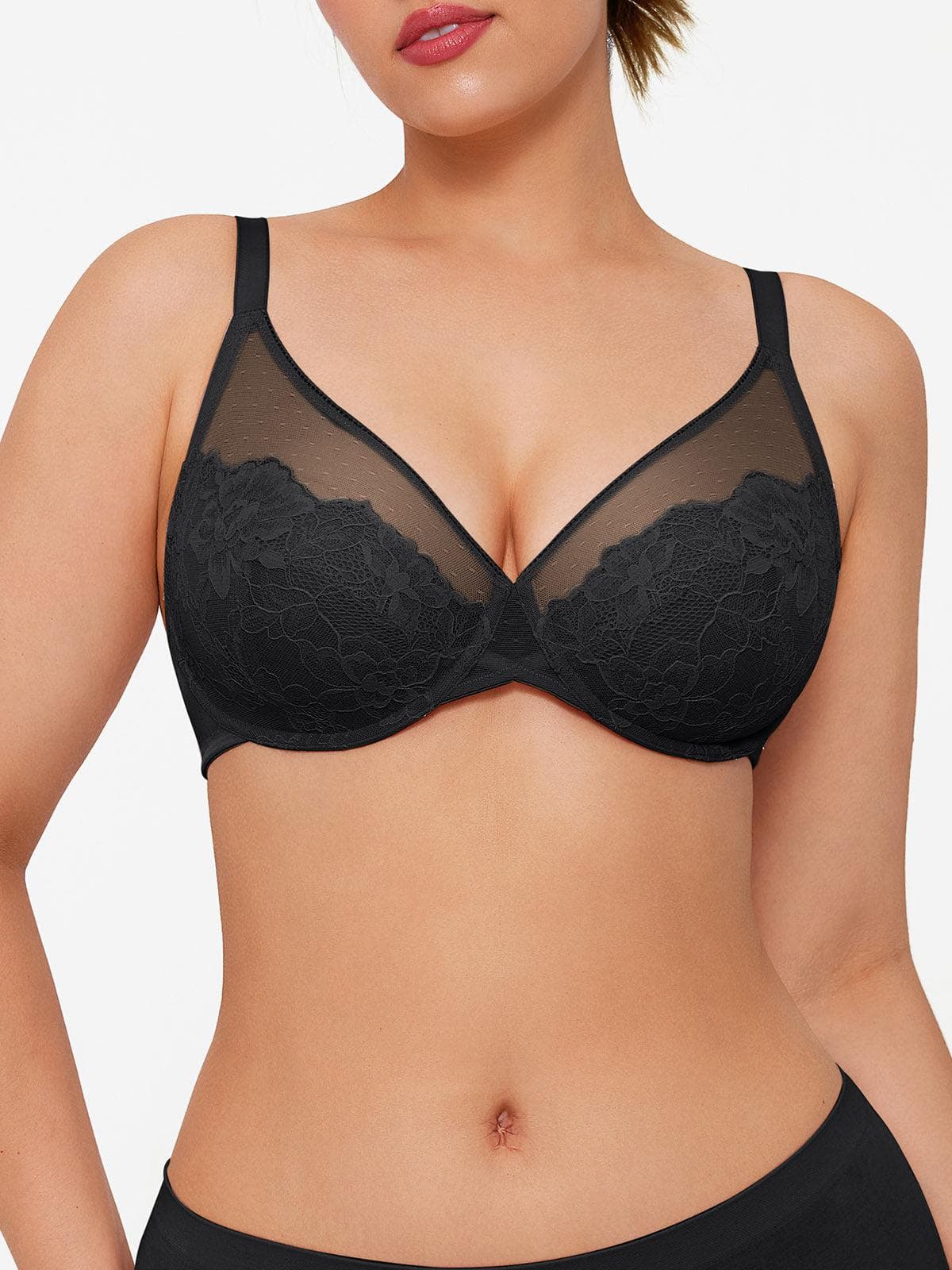 Lightweight Underwire Minimizer Lace Mesh Bra - Image 13