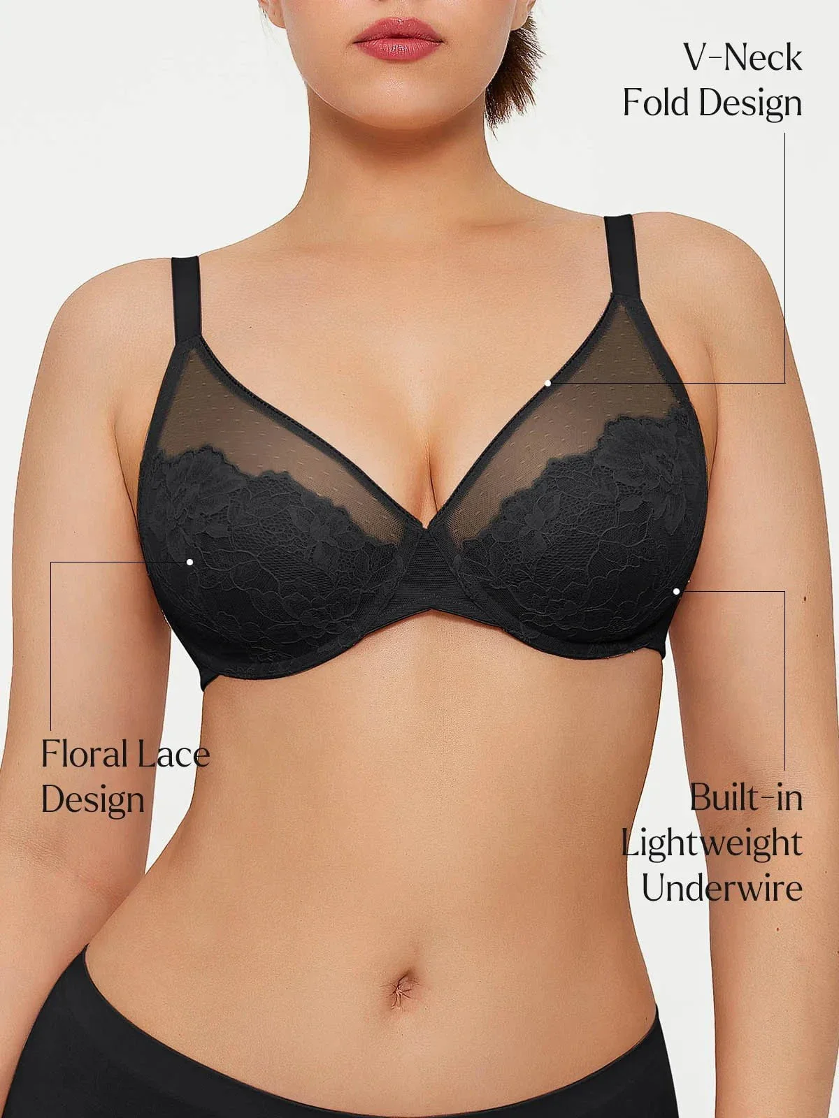 Lightweight Underwire Minimizer Lace Mesh Bra - Image 14