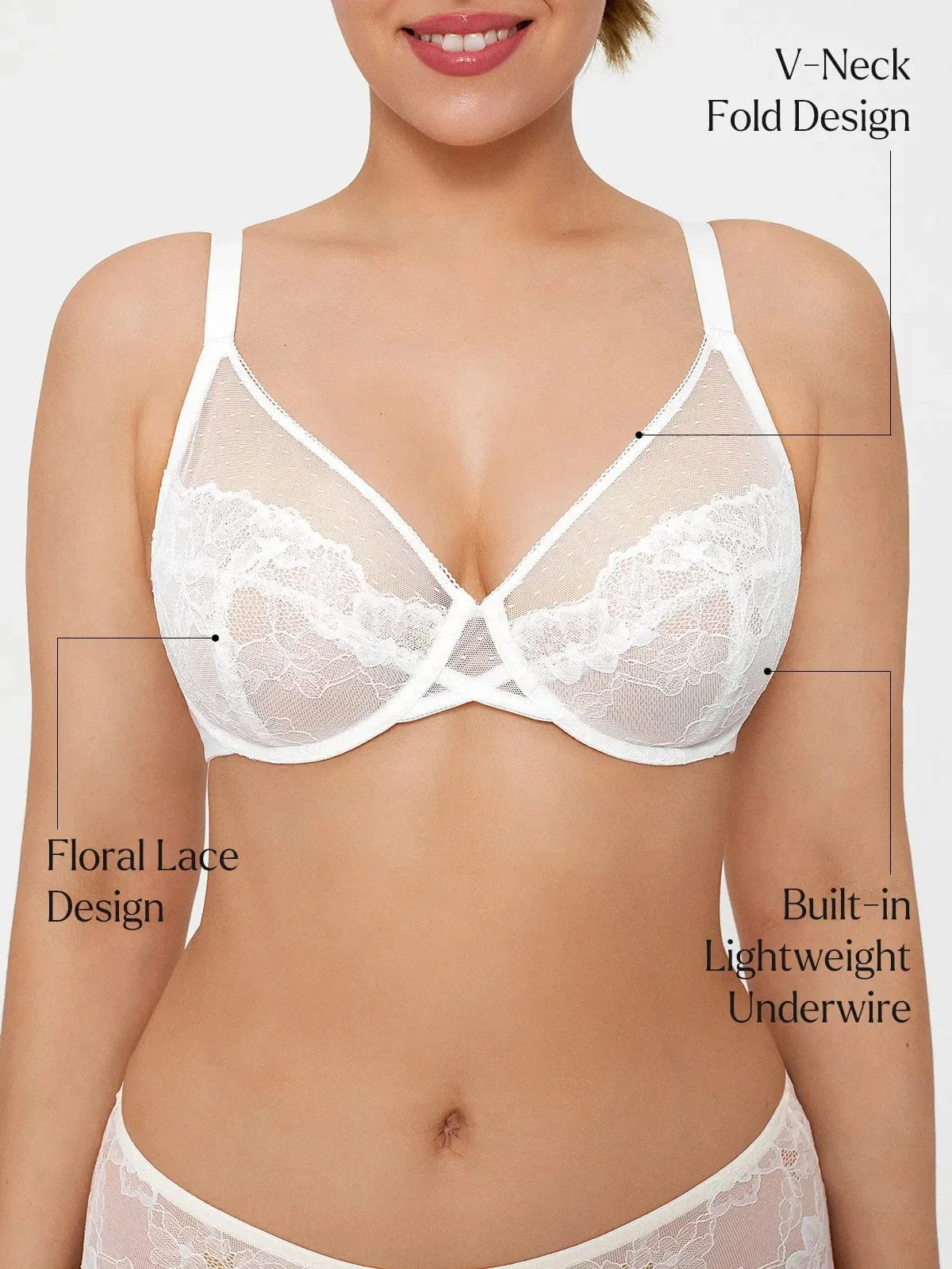 Lightweight Underwire Minimizer Lace Mesh Bra - Image 20