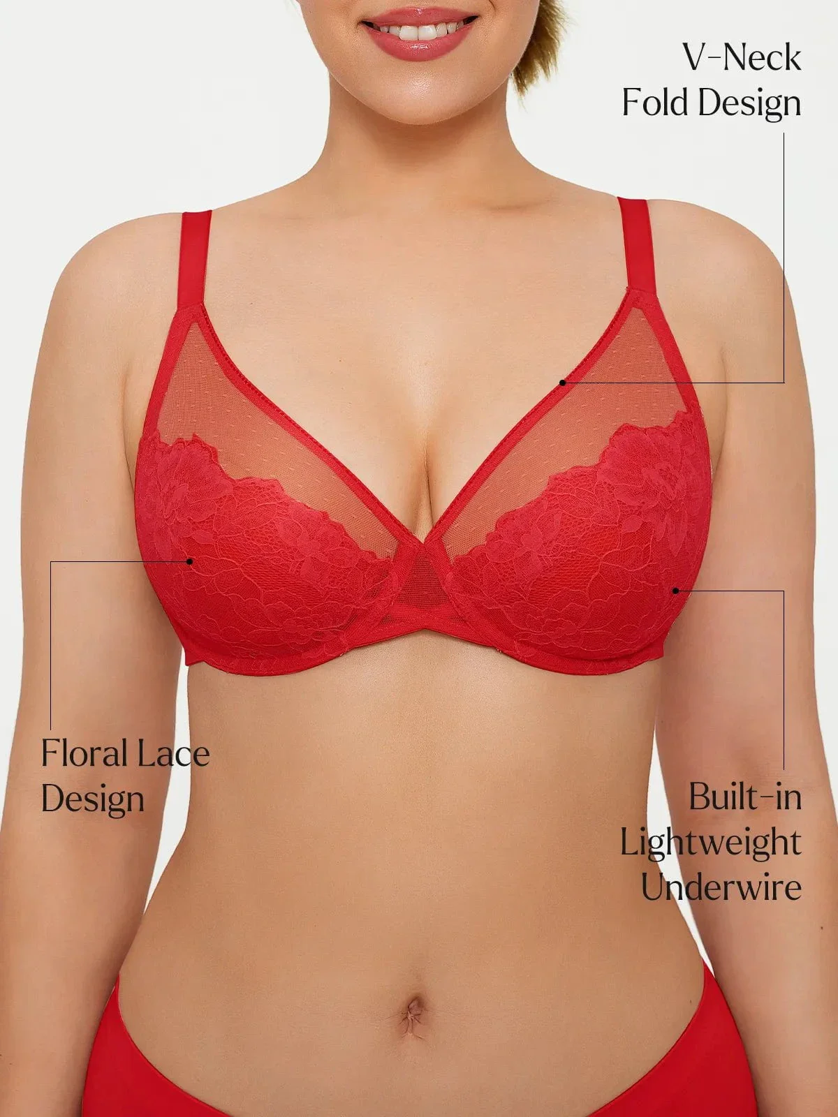 Lightweight Underwire Minimizer Lace Mesh Bra - Image 26