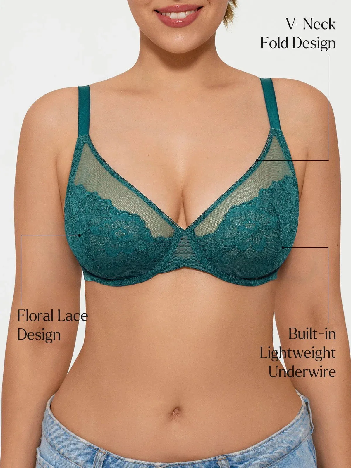 Lightweight Underwire Minimizer Lace Mesh Bra - Image 32