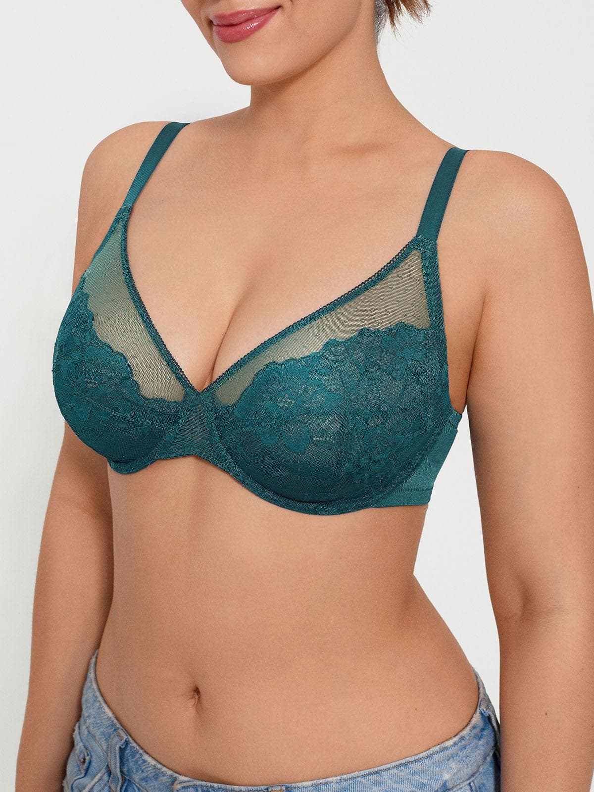 Lightweight Underwire Minimizer Lace Mesh Bra - Image 34