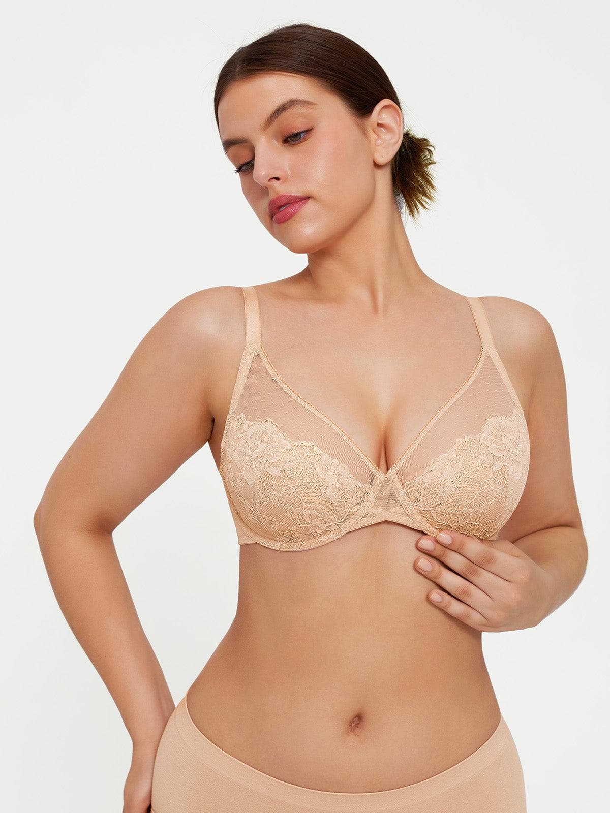 Lightweight Underwire Minimizer Lace Mesh Bra - Image 6