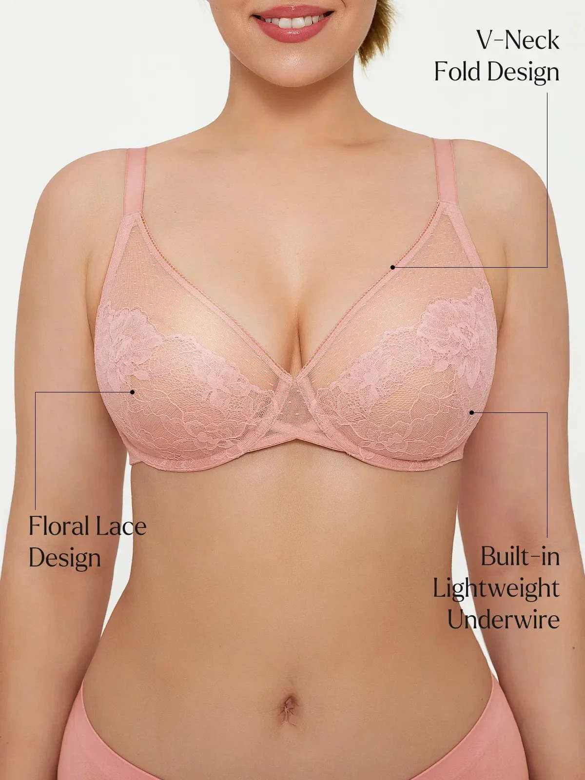 Lightweight Underwire Minimizer Lace Mesh Bra - Image 8