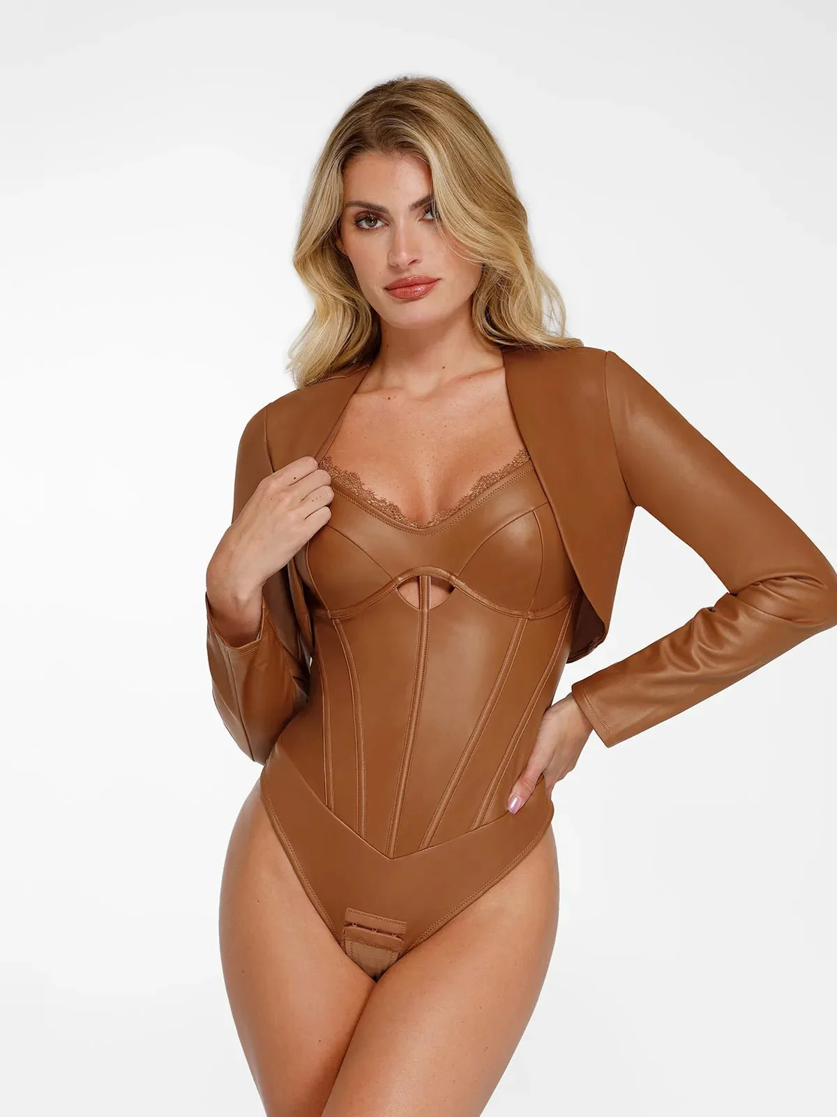Long Sleeve Faux Leather Bolero Jacket - Image 10
