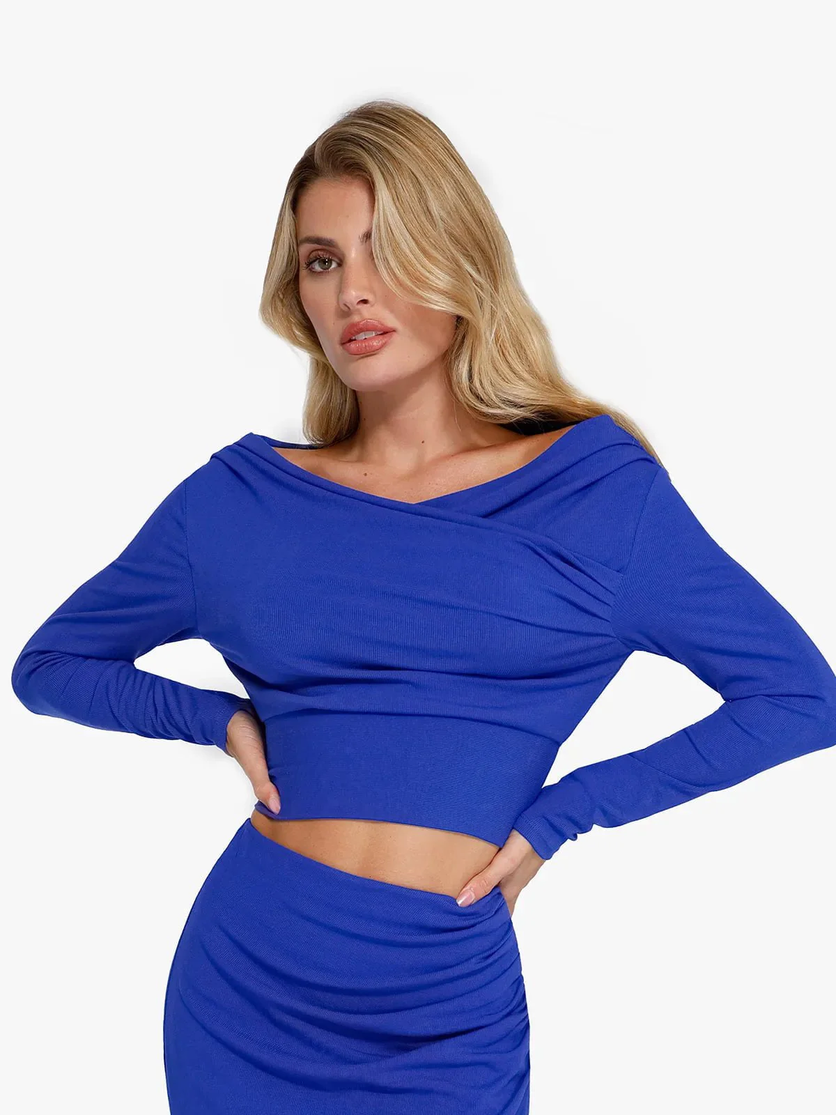 Long-Sleeve Rib Modal Off-the-Shoulder Slimming Crop Top - Image 10
